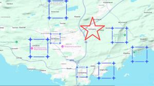 a map with a red star on it at Ground Floor Entire Apartment Self Checkin in Crossgates