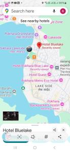 a screenshot of a cell phone with a map at Hotel Blue lake in Pokhara