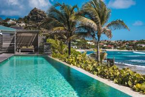 an infinity pool with palm trees and the ocean at Hotel Manapany in Gustavia +107 photos