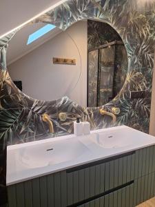 a bathroom with a sink and a mirror at Le Loft du Centre Ville in Aix-les-Bains
