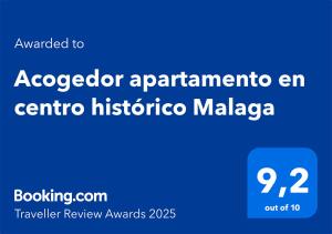 Certyfikat, podpis lub inny dokument wystawiony w obiekcie Acogedor apartamento en centro histórico Malaga