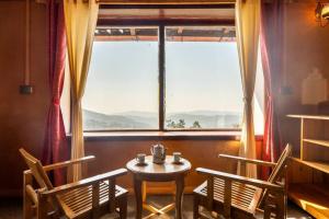 a room with a table and two chairs and a window at Odyssey Stays Jageshwar Dham in Panuānaula
