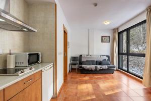 eine Küche mit einer Mikrowelle und einem Sofa im Zimmer in der Unterkunft Monte Gorbea Mumu 7 I in Sierra Nevada