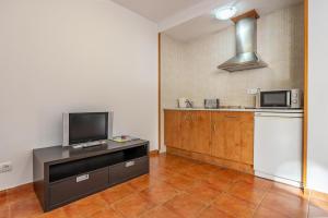 ein Wohnzimmer mit Fernseher und eine Küche in der Unterkunft Monte Gorbea Mumu 7 I in Sierra Nevada