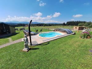 希格斯多夫Ferienwohnung am Wirtshof的庭院中间的游泳池