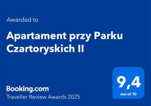 Certifikát, hodnocení, plakát nebo jiný dokument vystavený v ubytování Apartament przy Parku Czartoryskich II - Faktury VAT - parking