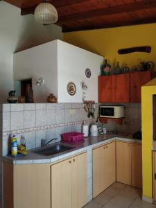 una cucina con lavello e microonde di Mic-Bau a Villa Elisa Altre 4 foto