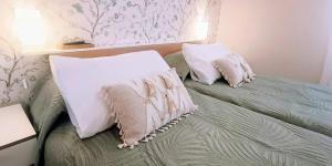 ein Schlafzimmer mit einem Bett mit zwei Kissen darauf in der Unterkunft CENTER Santa Cruz, Alojamiento céntrico con gran terraza, cocina , salón y baños, todo privado in Santa Cruz de Tenerife