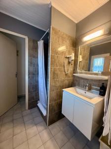 a bathroom with a sink and a shower at Le Grand Hotel in Forcalquier