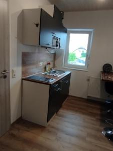 Kuchyň nebo kuchyňský kout v ubytování Ferienwohnung Zur Schönen Aussicht im Odenwald