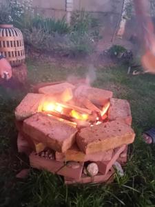 a fire pit in the grass with some bricks at ART ROOM in Rose resort in Ljubljana