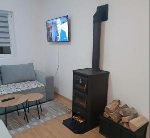 un soggiorno con piano cottura e divano di Apartman Iva a Kupres