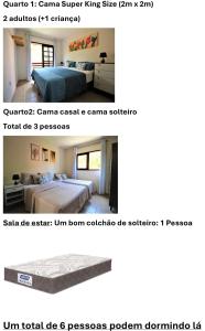 een vergelijking van een slaapkamer en een woonkamer bij Triplex Tulipa - Praia da Pipa Centro in Pipa