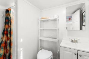 奥斯汀Cozy Tiny Home on an Eco Farm的白色的浴室设有卫生间和水槽。 更多7张照片