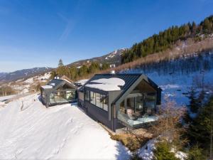 an aerial view of a house in the snow at Lakan Lodge in Michaelerberg
