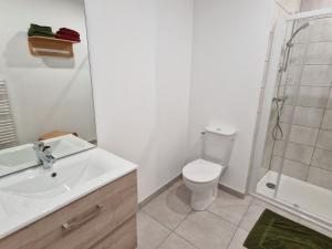 a bathroom with a toilet and a sink and a shower at Studio neuf avec terrasse au cœur de Le Palais - FR-1-418-260 in Le Palais