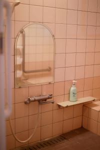 a bathroom with a shower head and a mirror at 烟雨轩 202 in Tokyo