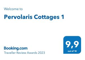 Certifikát, hodnocení, plakát nebo jiný dokument vystavený v ubytování Pervolaris Cottages 1