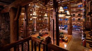 an overhead view of a large building with a restaurant at Disney's Wilderness Lodge in Orlando