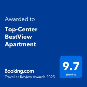 Certifikát, hodnocení, plakát nebo jiný dokument vystavený v ubytování Top-Center BestView Apartment