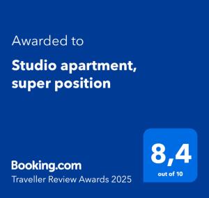 Certifikát, ocenenie alebo iný dokument vystavený v ubytovaní Studio apartment, super position