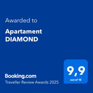 Certyfikat, podpis lub inny dokument wystawiony w obiekcie Apartament DIAMOND