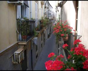 an alley with flowers on the side of a building at Residenza Teseo in Siracusa +3 photos