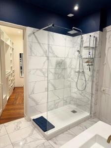 ein Badezimmer mit Dusche mit Glastür in der Unterkunft L'écrin des Tanneurs - 110m2 - 2 chambres - Epernay Hyper Centre in Épernay