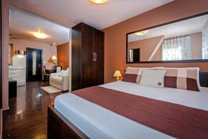 1 dormitorio con 1 cama grande y sala de estar en Apartments Casa Đekić, en Rovinj