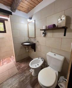 un baño con inodoro y lavabo en Cabañas Das Dorf, en Costa del Este