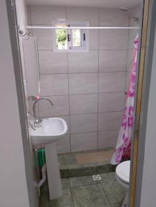 a bathroom with a sink and a toilet at La casita de bolson in El Bolsón +11 photos