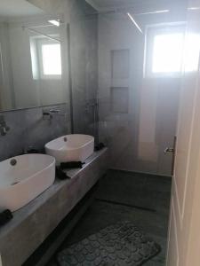 a bathroom with a sink and a mirror at Villa Neli II in Achlia