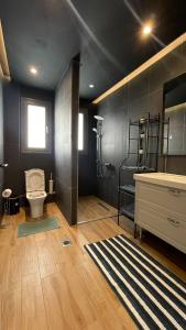 a bathroom with a toilet and a sink at Villa INTERMEZZO 11 sea view in Neoi Epivates +46 photos