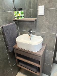 a bathroom with a sink and a mirror at Serenity Luxury Guesthouse in Krugersdorp