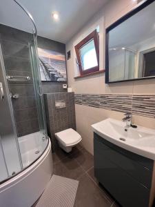 a bathroom with a toilet and a sink and a shower at Osada Lekranka in Kopań