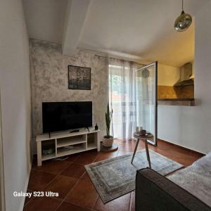 un soggiorno con una TV a schermo piatto su una parete di Studio Ines a Kotor (Cattaro)