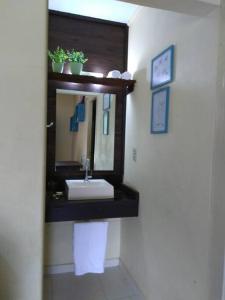 a bathroom with a sink and a mirror at Sítio em Nova Veneza - Caminho dos Pinheiros in Siderópolis