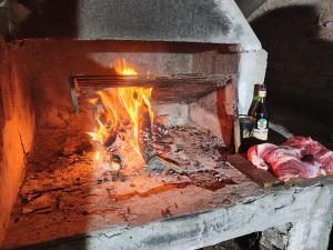 a brick oven with meat being cooked in it at La Clavelina in Potrerillos +5 photos