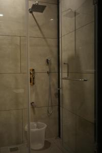 Un baño con ducha y WC. en Hotel Jai Palace, en Ajmer