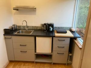 a small kitchen with a sink and a counter at Garden Retreat in Nine Mile Burn