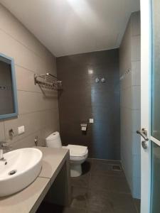 淡马鲁BIG TREE HOTEL的带白色水槽和马桶的浴室