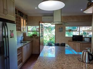 a kitchen with a refrigerator and a counter top at A Jungle House in Somerset West