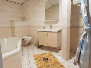 a bathroom with a sink and a toilet and a tub at 5 pers vakantiehuis met Hottub nabij Vorden in Hengelo +13 photos