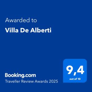 Certifikát, hodnocení, plakát nebo jiný dokument vystavený v ubytování Villa De Alberti