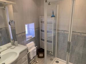 a bathroom with a shower and a sink at Loft Montaigne Cité médiévale Sarlat in Sarlat-la-Canéda +10 photos