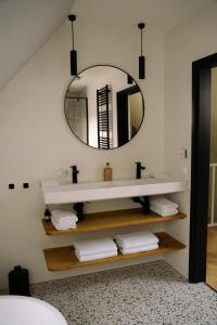 a bathroom with a sink and a mirror at Het Smaakhuis in Dwingeloo +17 photos