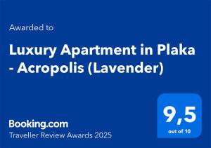 Certifikát, ocenenie alebo iný dokument vystavený v ubytovaní Luxury Apartment in Plaka - Acropolis (Lavender)