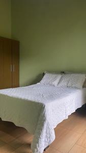 Glória do Goitáにあるchacara santa mariaのベッドルーム1室(白い掛け布団付きのベッド1台付)