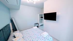 een slaapkamer met een bed en een flatscreen-tv bij GS Apartments Tropea in Tropea