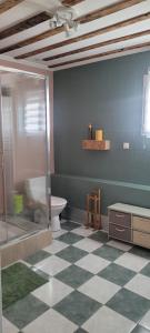 a bathroom with a glass shower and a toilet at L'aparté Champenoise in Beine-Nauroy